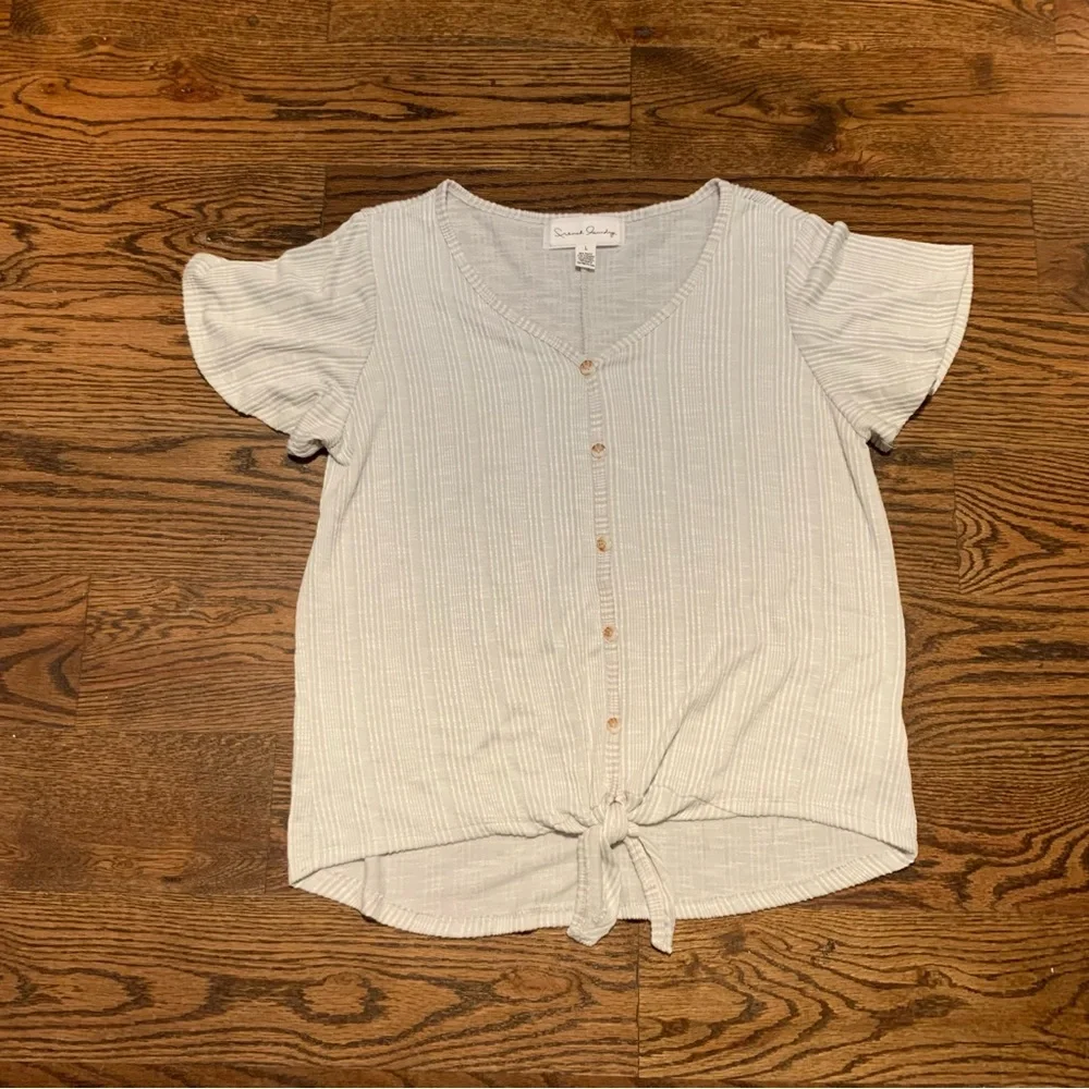 French Laundry Tie Front Short Flutter Sleeve Top Large White - Picture 1 of 6